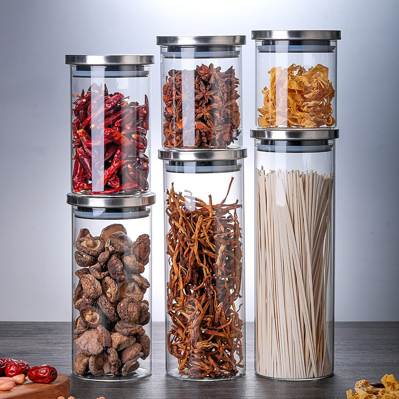 kitchen Food Storage with stainless steel lid Convenient Practical Glass jar