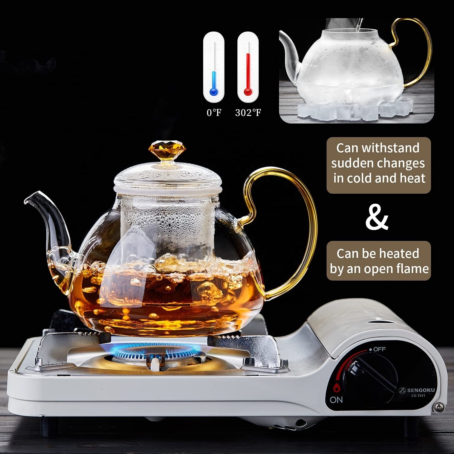 Amazon top seller borosilicate glass tea pot water glass pitcher  tea kettle for home