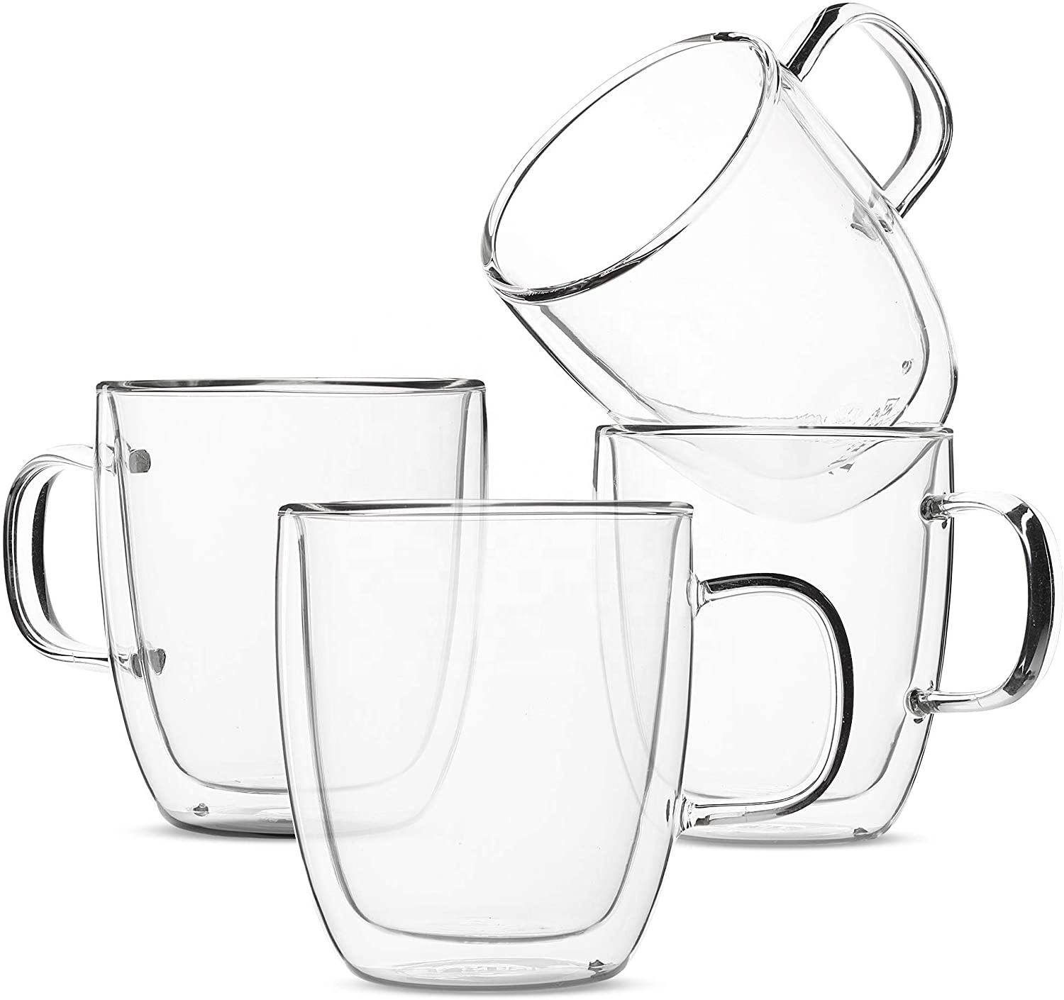 Wholesale customized logo double walled glass espresso coffee cup clear glass mug with handle