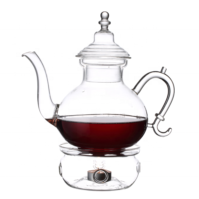 Export to middle east borosilicate glass tea pot with glass heating base