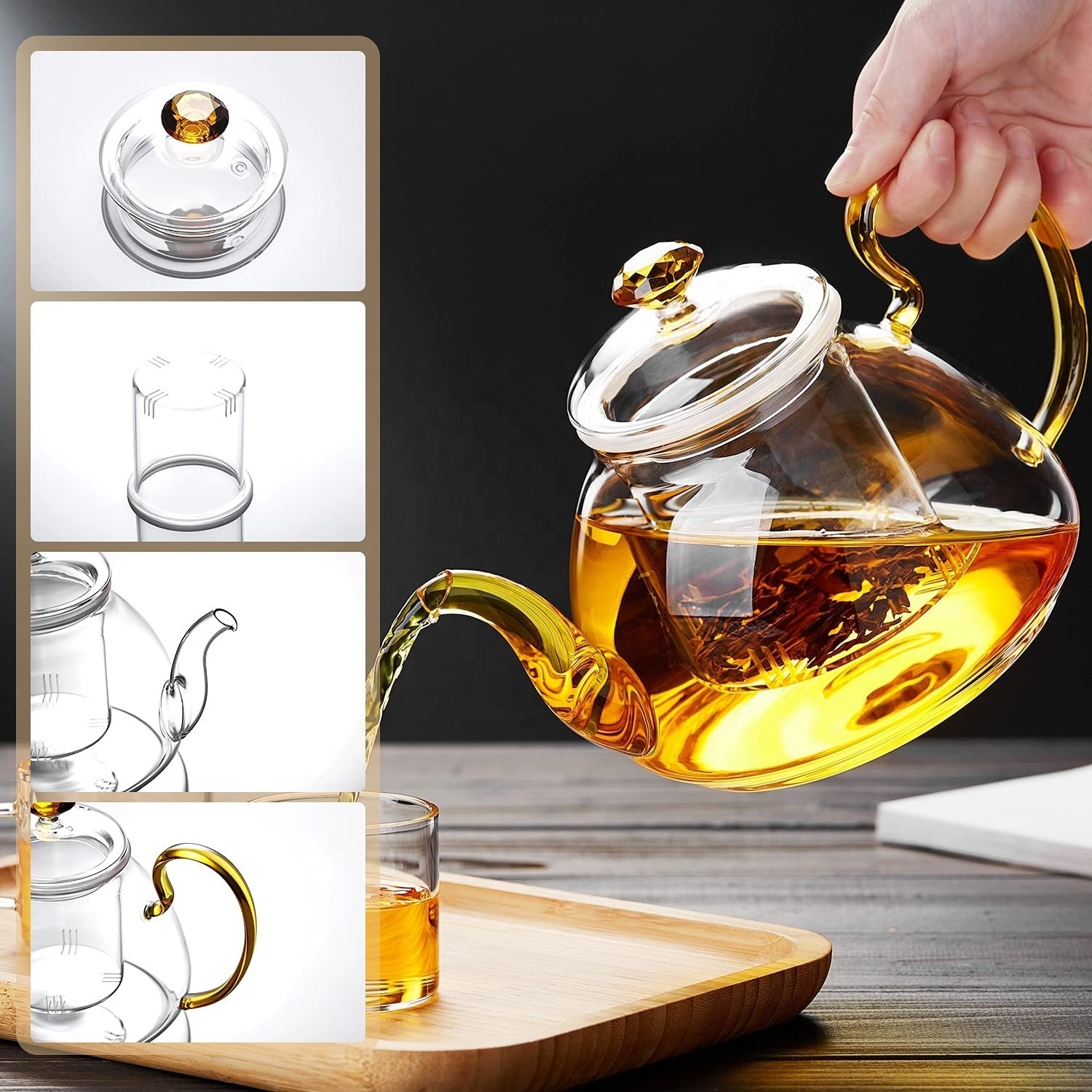 Amazon top seller borosilicate glass tea pot water glass pitcher  tea kettle for home