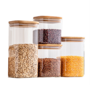 high borosilicate Glass storage container Storage Jars glass with bamboo lid,glass jar food square shape