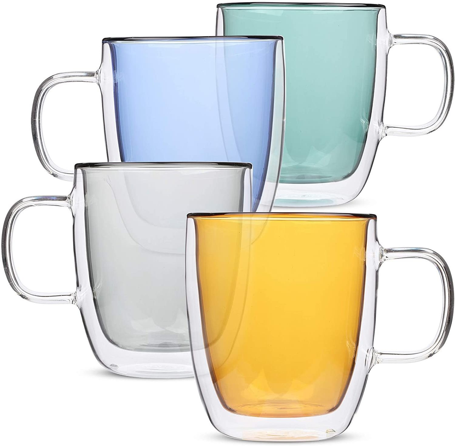 2021 European fashion color double wall glass coffee cup with handle on coffee shop