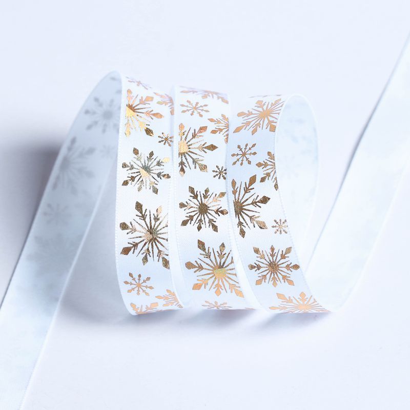 Custom Snow Shiny Stain Gold Sliver Foil Embossed Stamping Wrapping Gift Box Ribbon