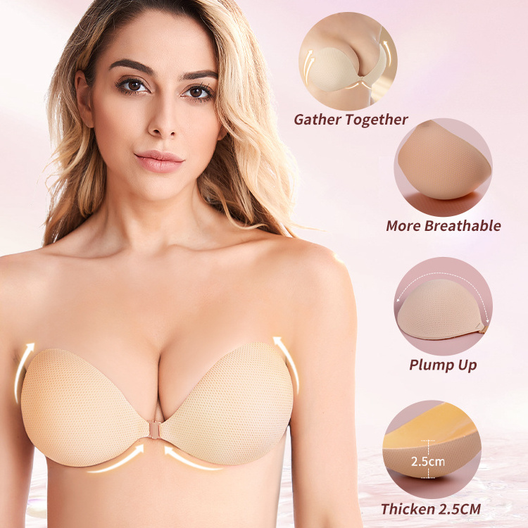 hole fabric thicken 3d cup lift gather breathable soft comfortable safe adhesive invisible sticky bra