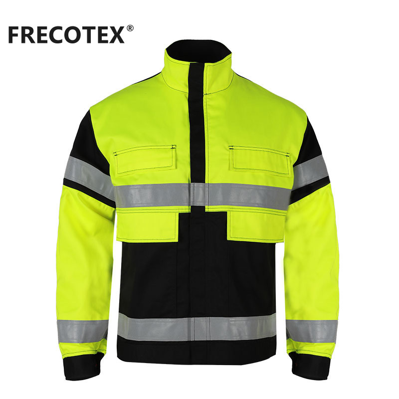 Factory Supply High Visibility Safety Work Clothes Construction Security Workwear 3M Reflective Work Jacket for Mens Cotton