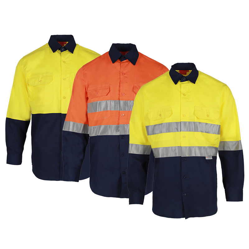 High Visibility 100% Cotton Orange Coal Mining Long Sleeve Construction Reflective Safety Hi Vis Work Shirt