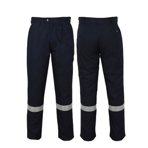 FRDURATEX Mens Navy Blue Cotton Stretch Work Wears Reflective Tape Fire Resistant Workwear Safety Pants