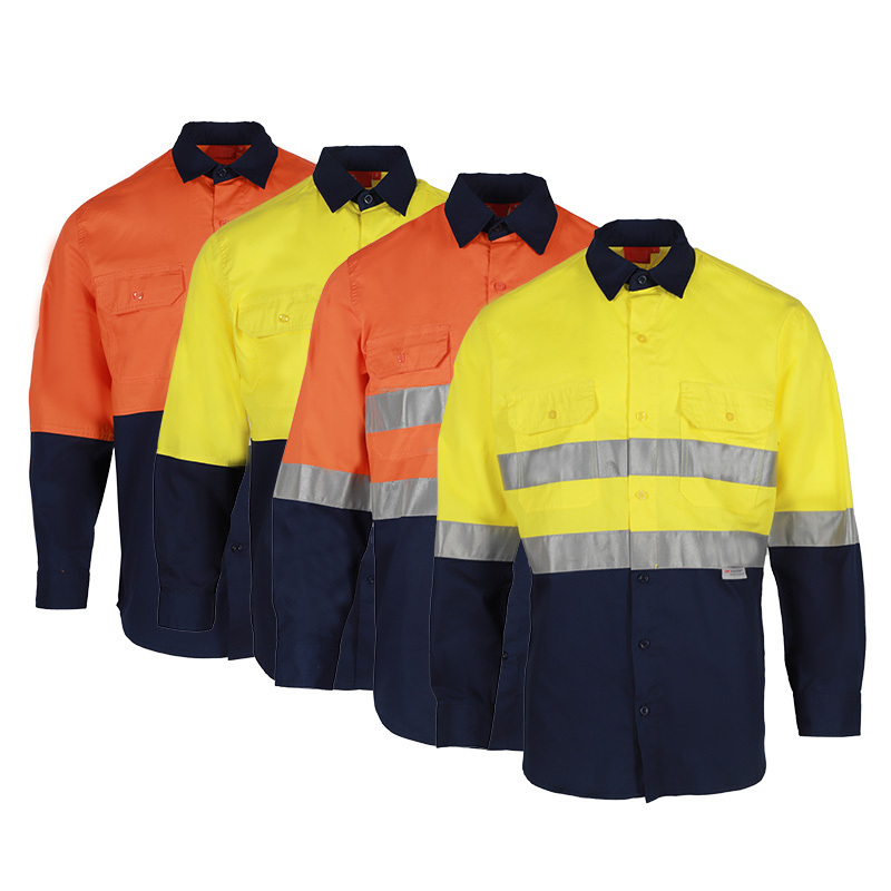 High Visibility 100% Cotton Orange Coal Mining Long Sleeve Construction Reflective Safety Hi Vis Work Shirt