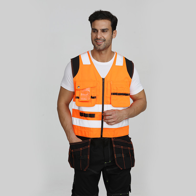 Reflective safety hi vis vest with Chest pockets