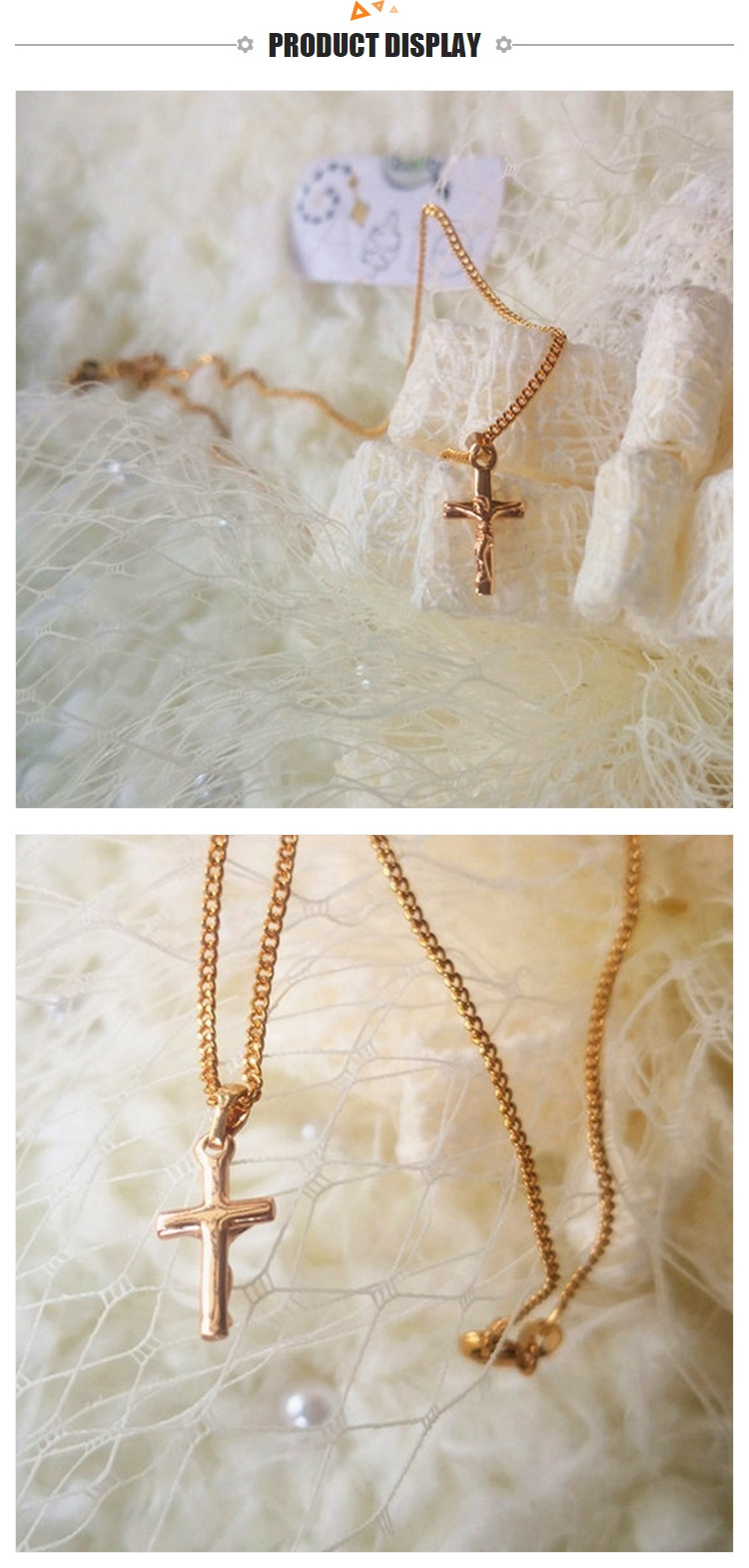 Xinglan Simple Design Religious 24K Gold Jewelry Plated Small Cross Chain Necklace