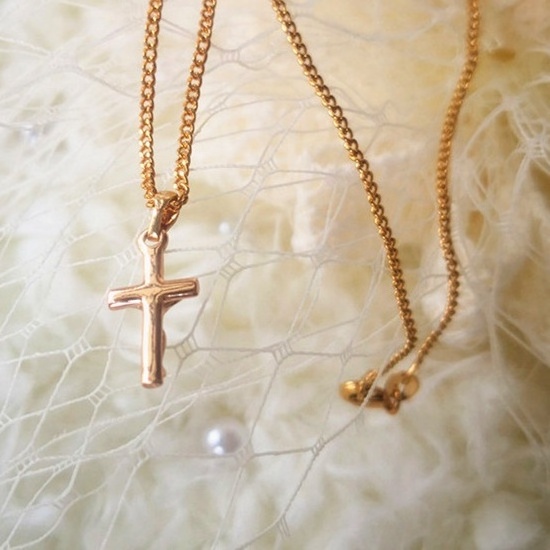 Xinglan Simple Design Religious 24K Gold Jewelry Plated Small Cross Chain Necklace