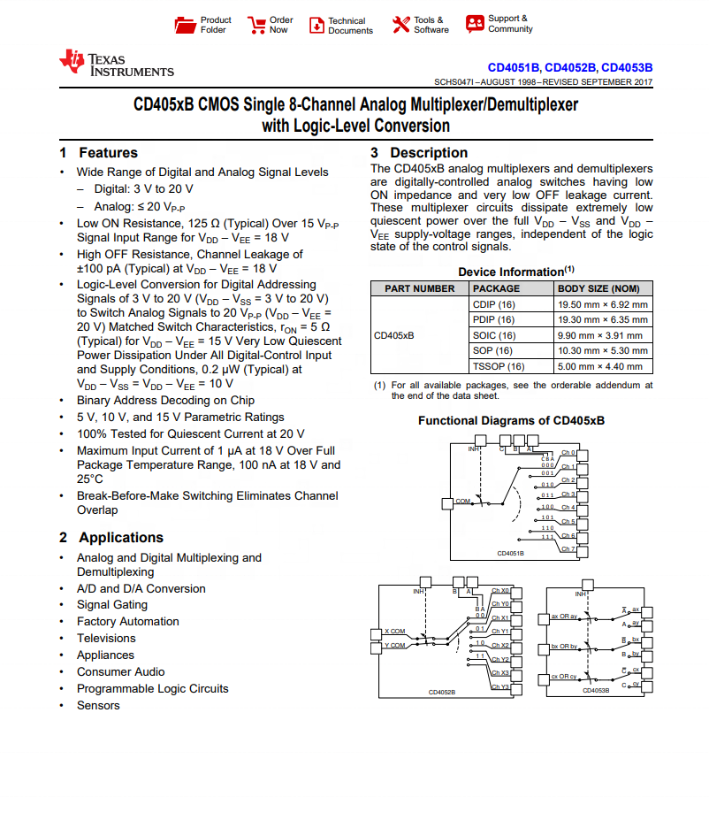 CD4053BE Multiplexers or Switches Analog Multiplexer Triple 2:1 16-Pin PDIP Tube integrated circuits ic chip CD4053BE