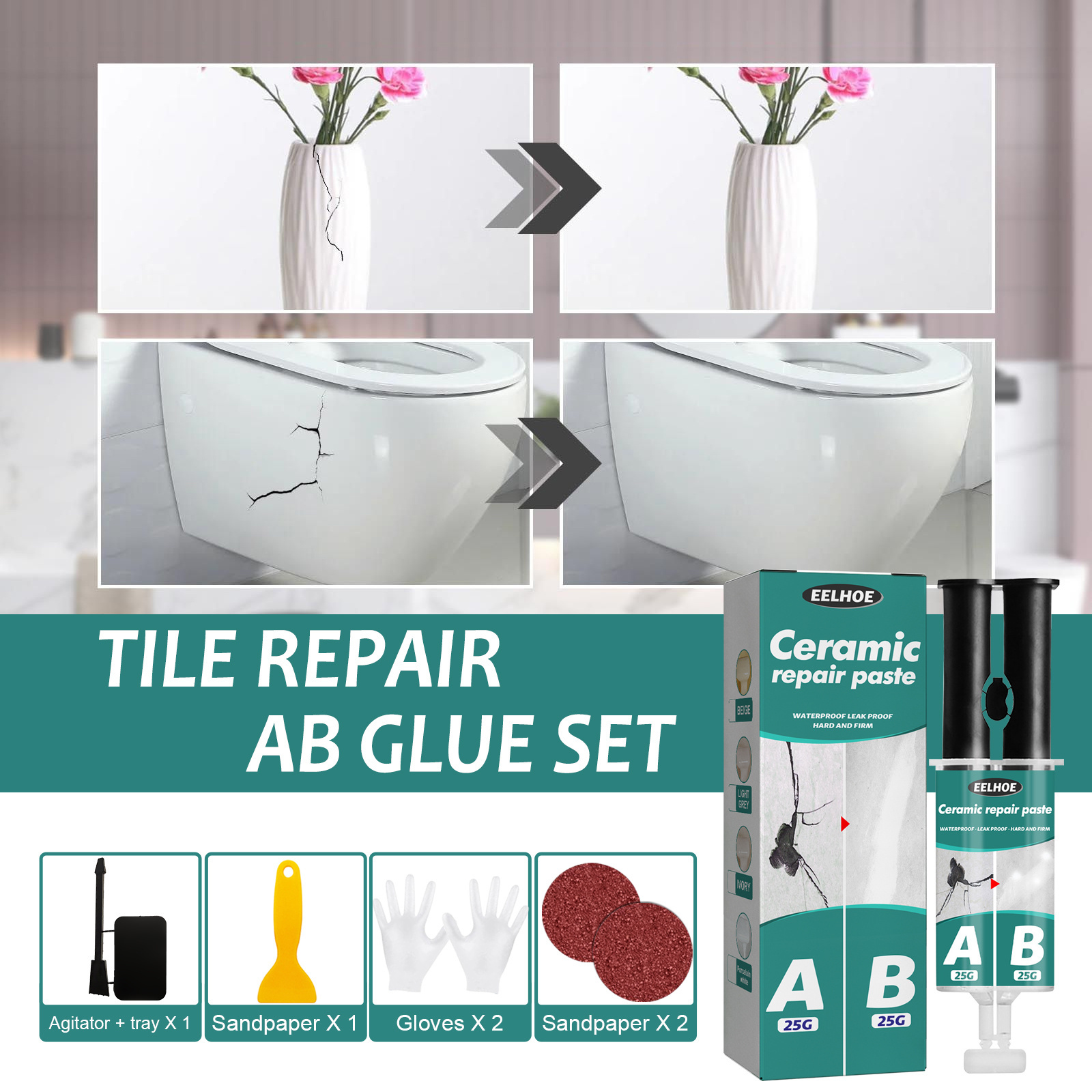 Surface Repair Kit - Ceramic, tile and marble Tile repair AB glue