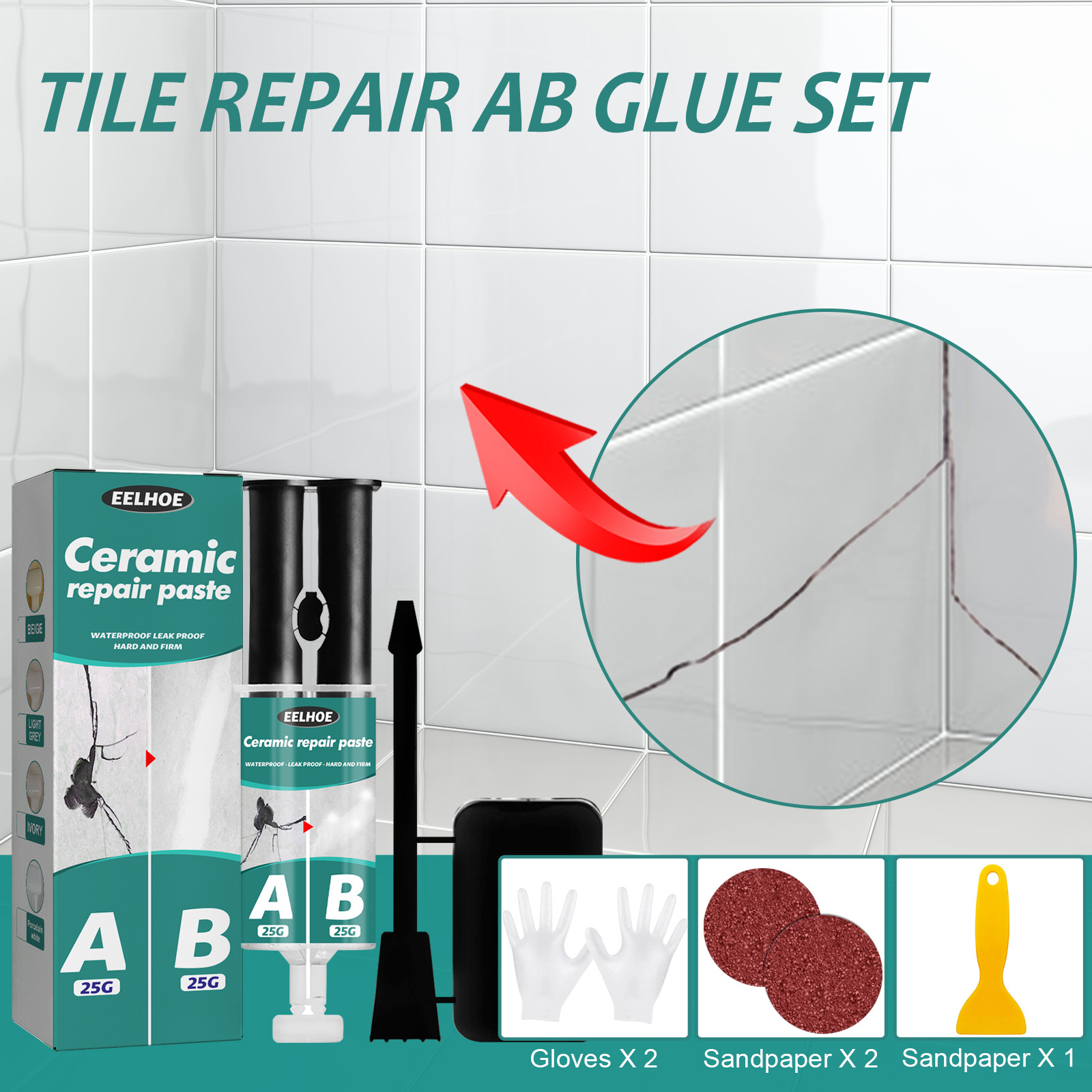 Surface Repair Kit - Ceramic, tile and marble Tile repair AB glue