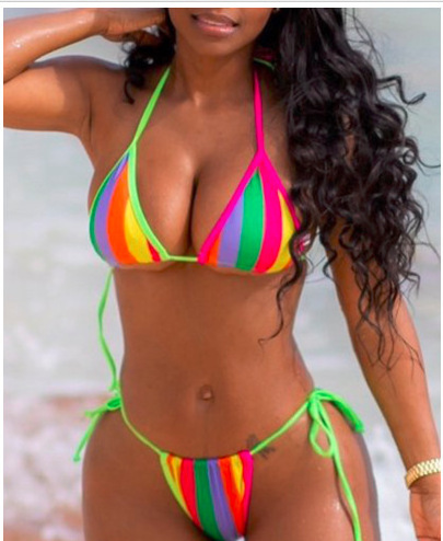 Sexy extreme micro bikini swimsuit colorblock colorful print open mini women swimsuit