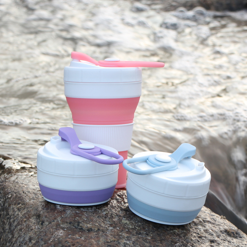 Outdoor Silicone Reusable Collapsible Travel Drinking Cup 450ml Silicone Foldable Cups Mugs