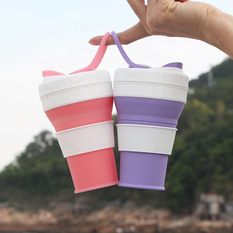 Outdoor Silicone Reusable Collapsible Travel Drinking Cup 450ml Silicone Foldable Cups Mugs