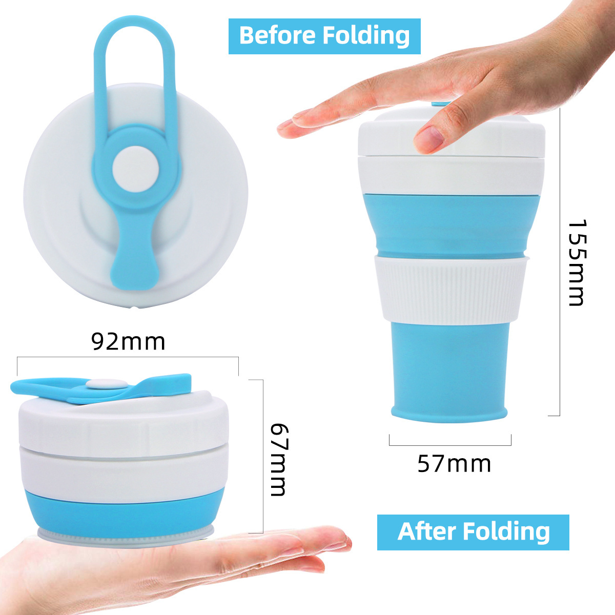 Outdoor Silicone Reusable Collapsible Travel Drinking Cup 450ml Silicone Foldable Cups Mugs