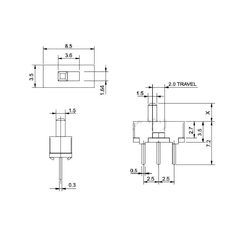 SS12D00 Interruptor on-off mini Slide Switch 3pin 1P2T 2 Position High quality toggle switch Handle length:3MM/4MM/5MM/6MM