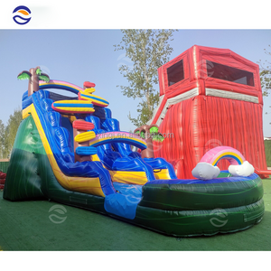 2023 Hot Sale Tropical Theme Beach Kids Party Bounce House Inflatable Water Slide With Swimming Pool For Backyard