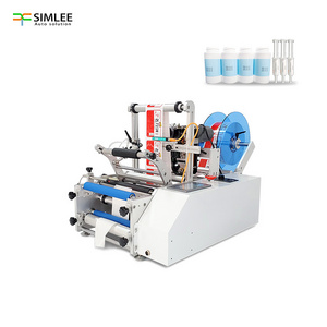 A semi-automatic round bottle labeling machine that can print information such as the production period and validity period