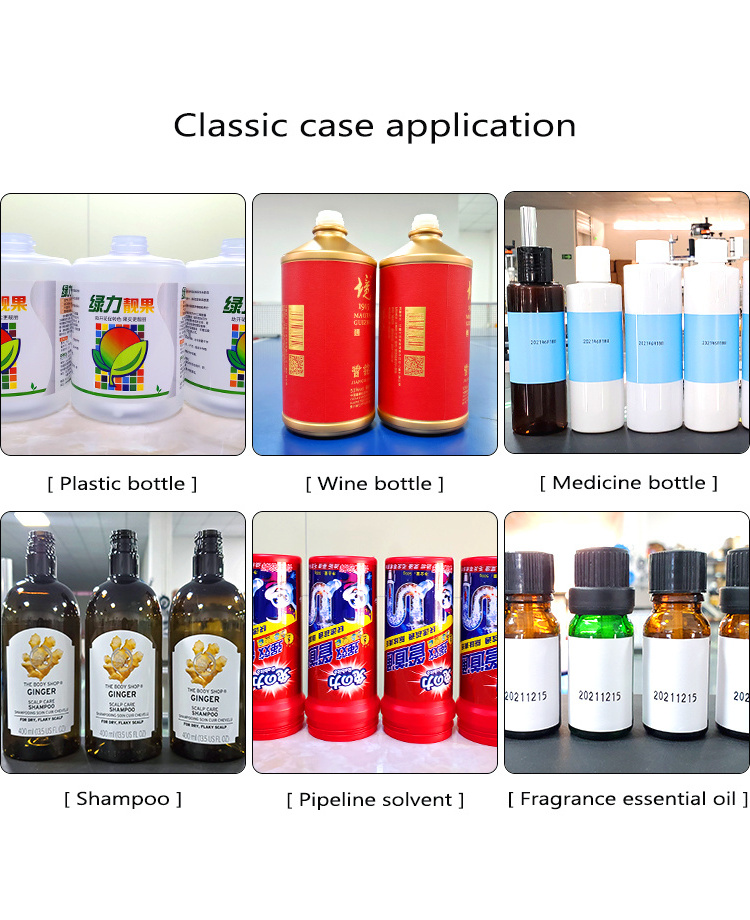 A semi-automatic round bottle labeling machine that can print information such as the production period and validity period