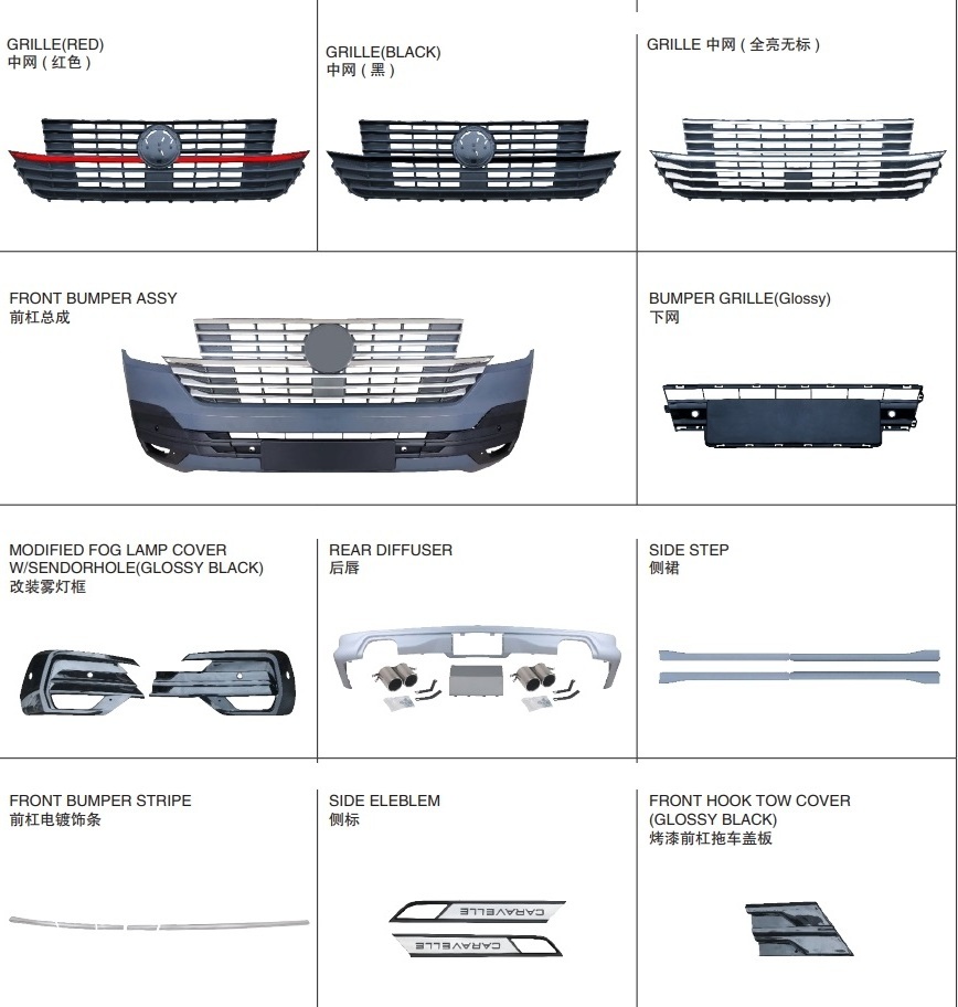 car accessories bodykit front rear bumper side skirt grilles upgrade for Volkswagen Multivan T6.1 19+ kits