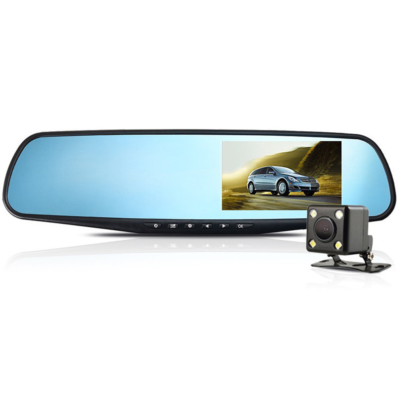 2020 Best Price 4.3 Inch 170 Degree FHD 1080p car black box Dual Lens Car DVR Mirror Dash cam With Reverse Camera G-sensor