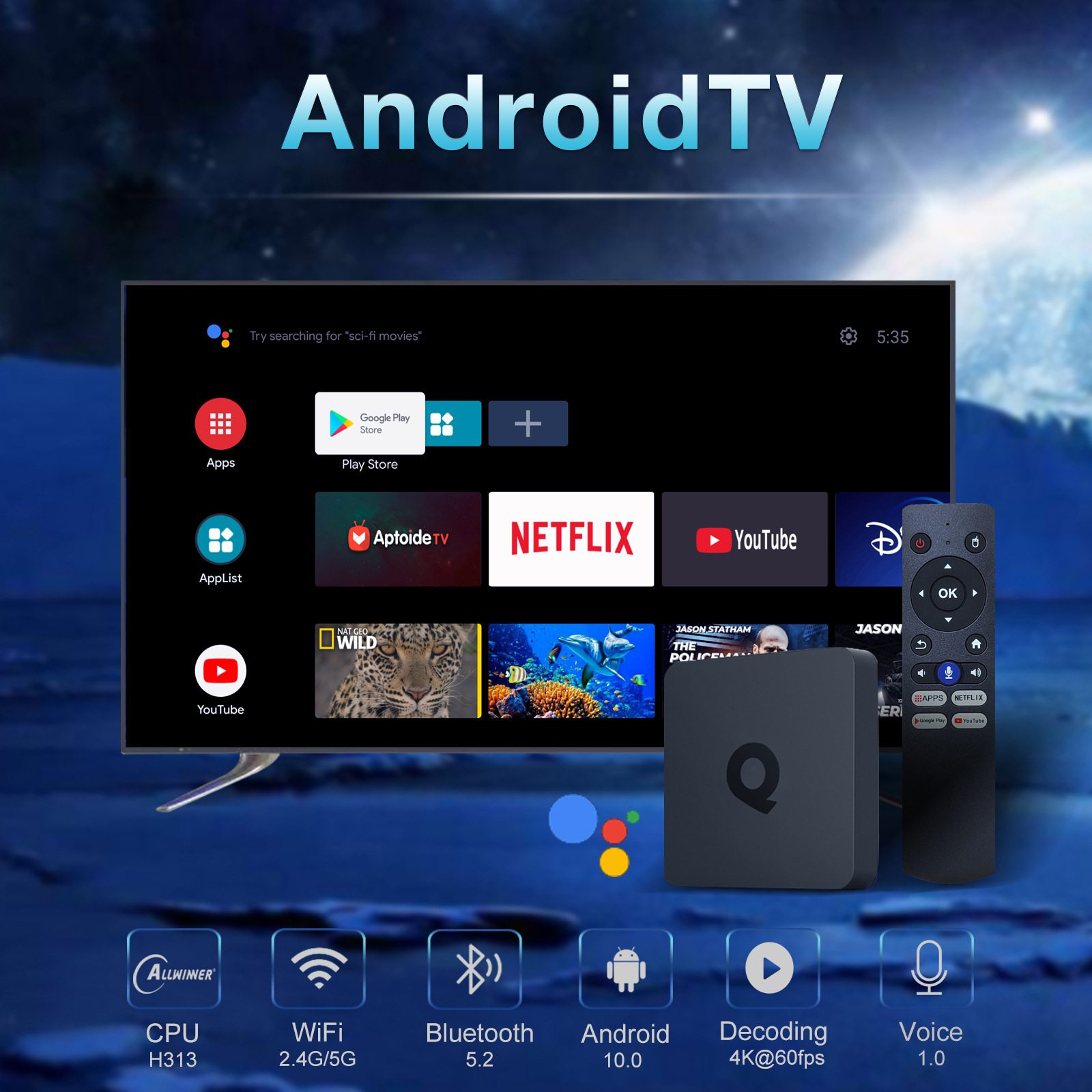 Q1 Android TV BOX Android 10 Allwinner H313 5G Dual-band WIFI 4K STB BT 5.2 tv box android