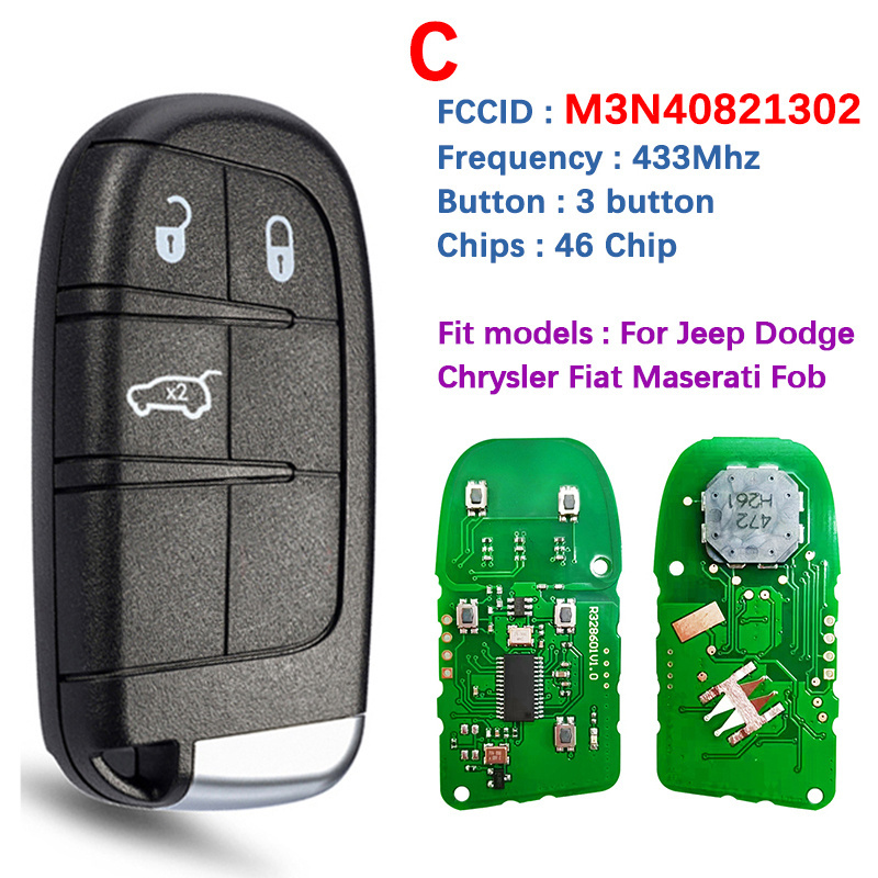 Aftermarket car door unlock master key For J-eep D-odge Chrysler F-iat Universal Smart Remote Fob M3N408213023N ID46 Chip 434MHZ