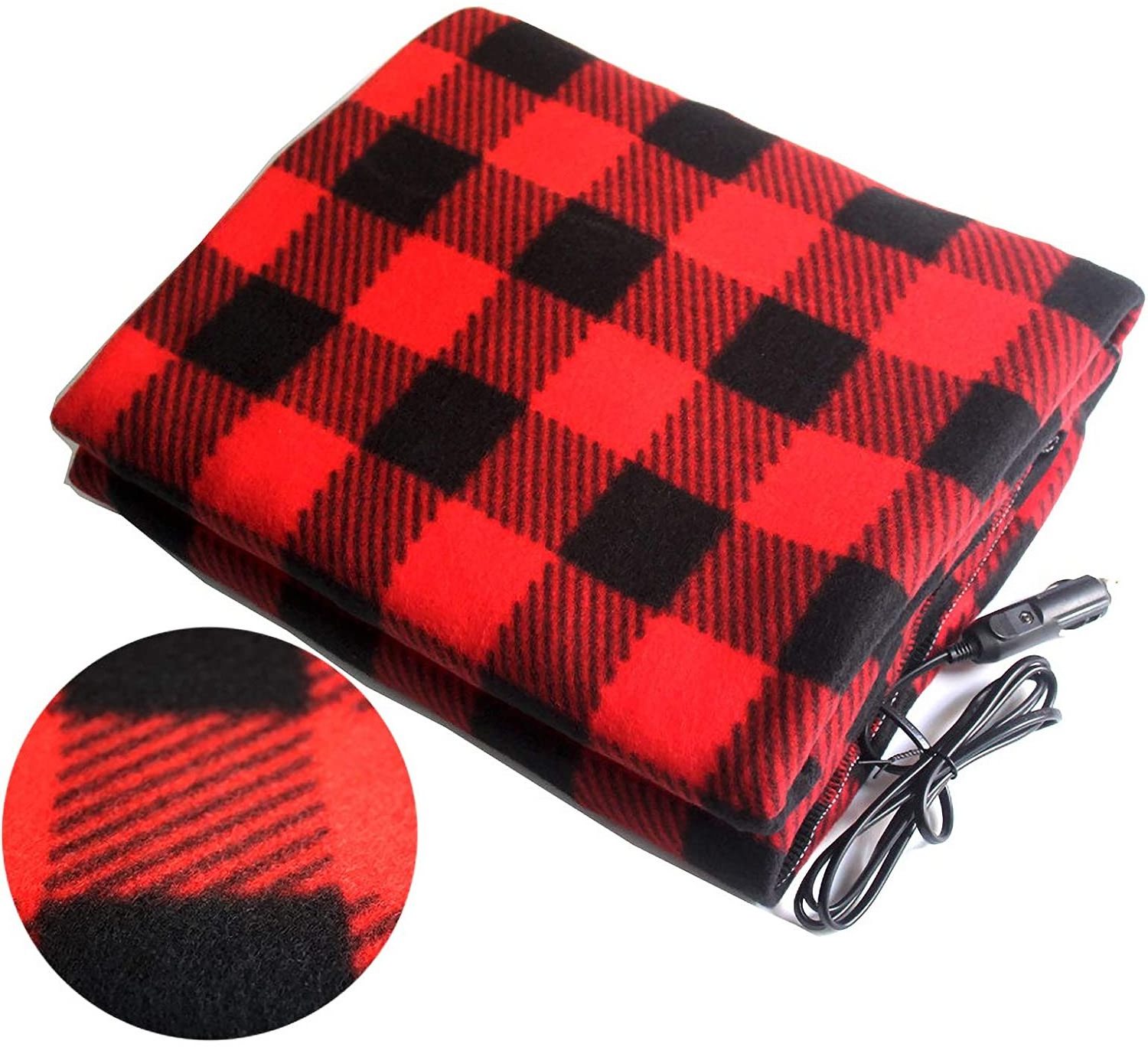 polyester plaid 12V Electric Heated Blanket for car camping outdoor pad blanket