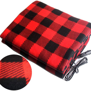 polyester plaid 12V Electric Heated Blanket for car camping outdoor pad blanket