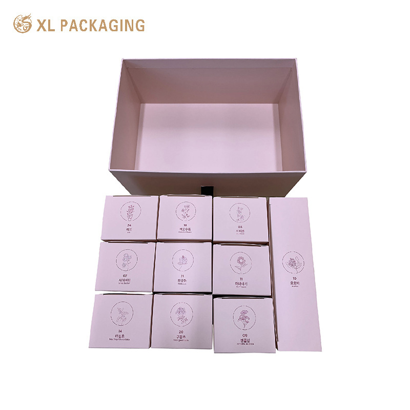 Beauty pink box Customized Glitter paper with 4 layers drawer box luxuriant 25 Advent Calendar packaging cosmetic Box