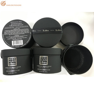 Custom Luxury Black Touch Paper Perfume Bottle Packaging Paper Tubes Candle Pack Round Box With Handle