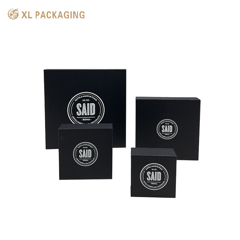 OEM Custom Luxury Black Texture Paper Biscuit Chocolate Candy Gift Box Rigid Boxes With Paper Divider