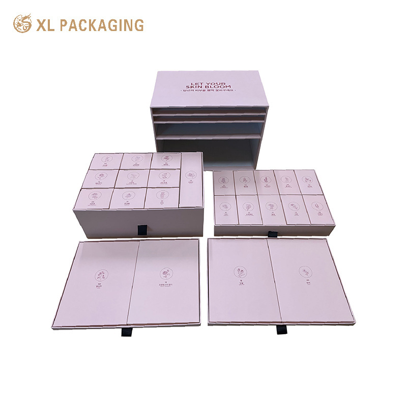 Beauty pink box Customized Glitter paper with 4 layers drawer box luxuriant 25 Advent Calendar packaging cosmetic Box