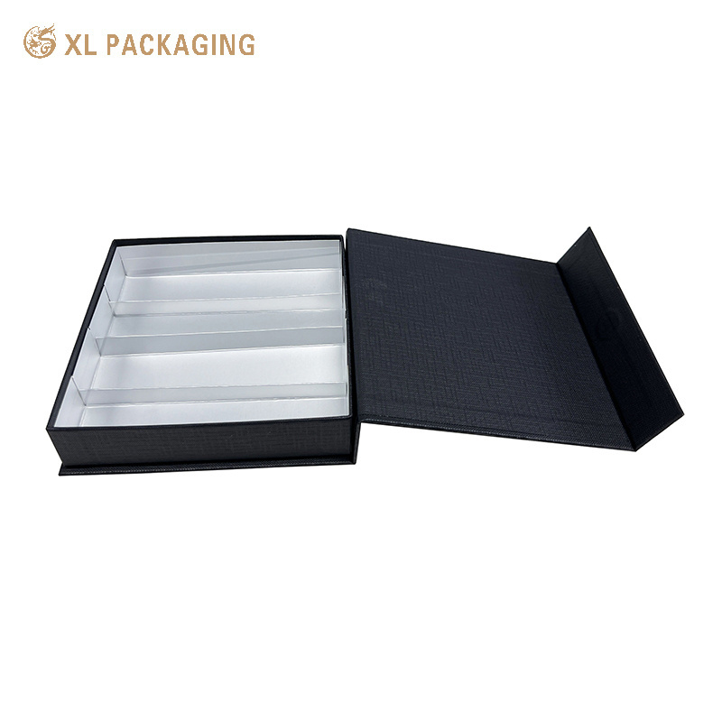 OEM Custom Luxury Black Texture Paper Biscuit Chocolate Candy Gift Box Rigid Boxes With Paper Divider