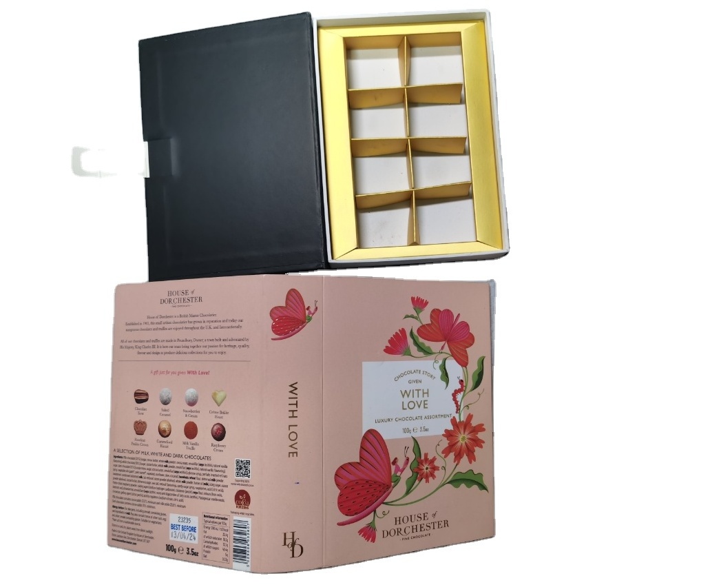 Customized Flavor In Different Printing Sleeves Packaging Chocolate Box With Paper Divider Tray Insert