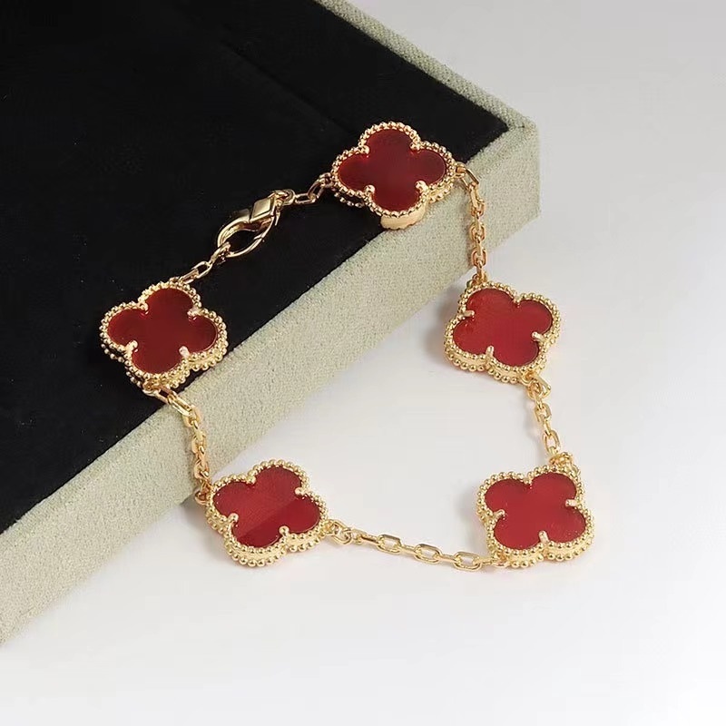 Fashion Classic Four Leaf Clover Bracelet 925 Sterling Silver Agate Pendant Lucky Carnelian Agate Bracelet Jewelry Gift