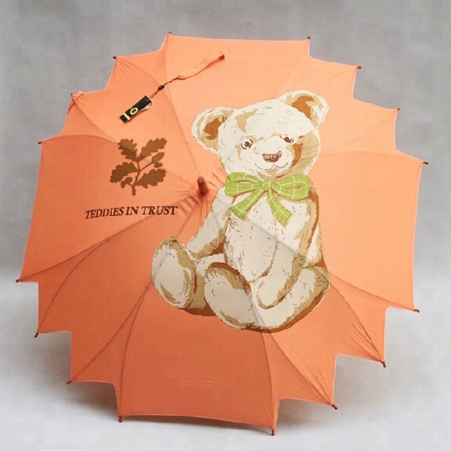 teddy bear carton  wooden handle auto open children umbrella kids umbrella