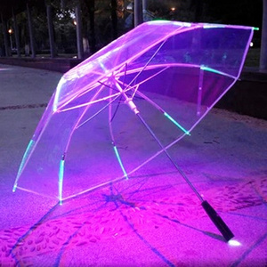 2023 Hot Sale Traditional Small High Quality Poe Functional Unique Black Led Shaft Transparent Umbrella