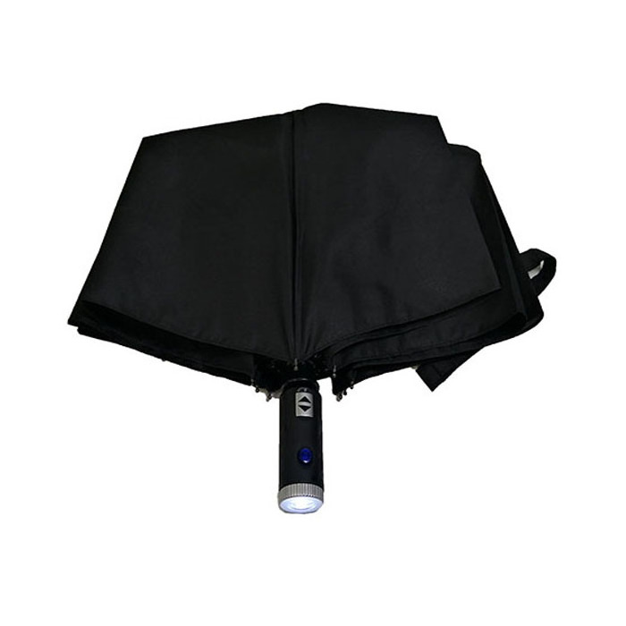 Top Quality Auto flashlight safety Umbrella 3 Fold Umbrellas Logo Print Big Black Automatically Umbrella with LED light handle