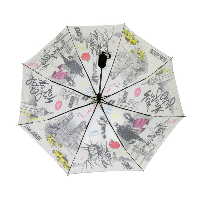 2023 The Statue of Liberty creative design automatically opens a windproof travel foldable umbrella 3 fold umbrella