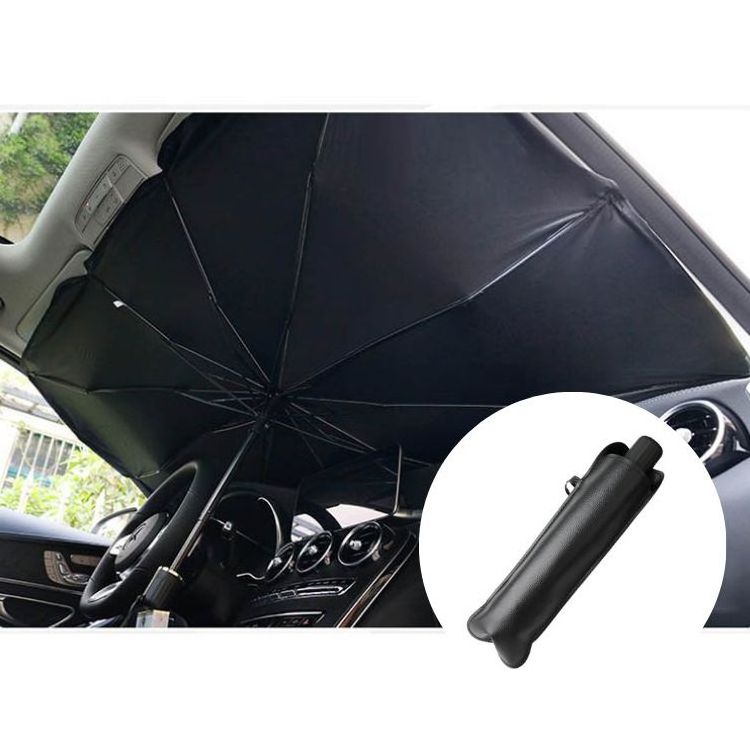 new design dual folding  umbrella car sun protection  umbrella with pongee  titanium silver coating