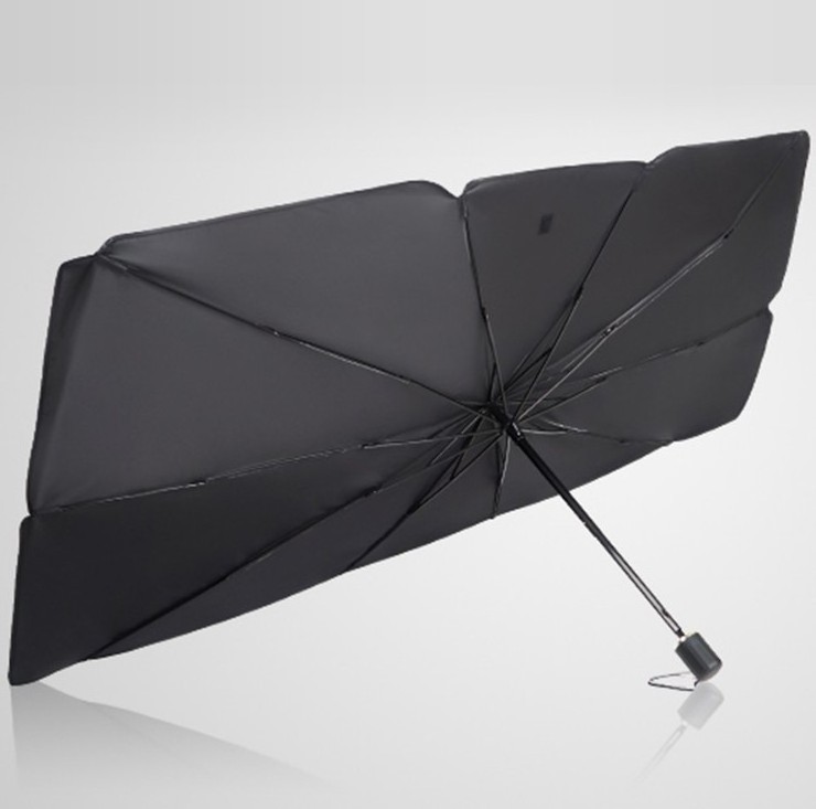 new design dual folding  umbrella car sun protection  umbrella with pongee  titanium silver coating