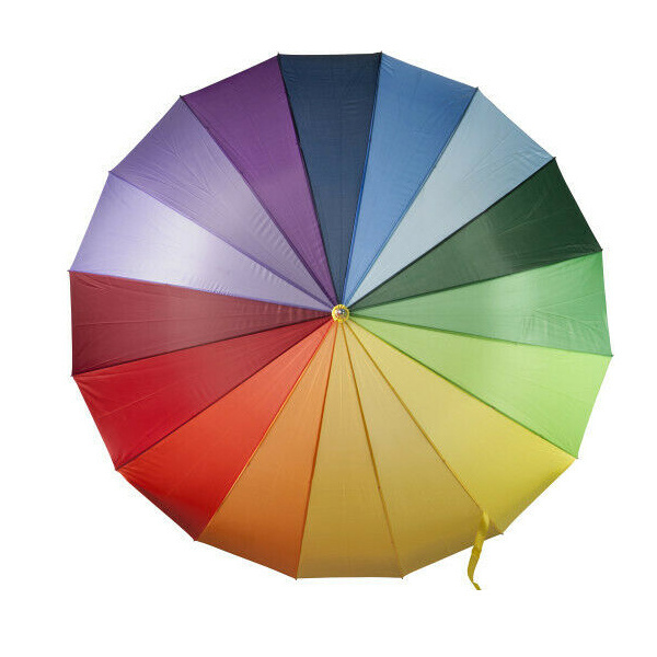 16 panels  wooden stick colorful rainbow umbrella