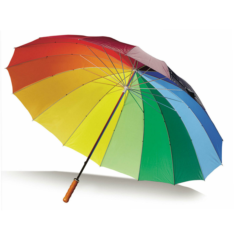 16 panels  wooden stick colorful rainbow umbrella