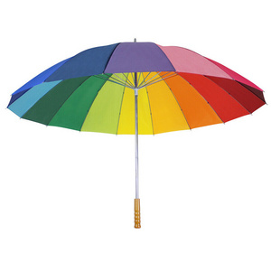 16 panels  wooden stick colorful rainbow umbrella