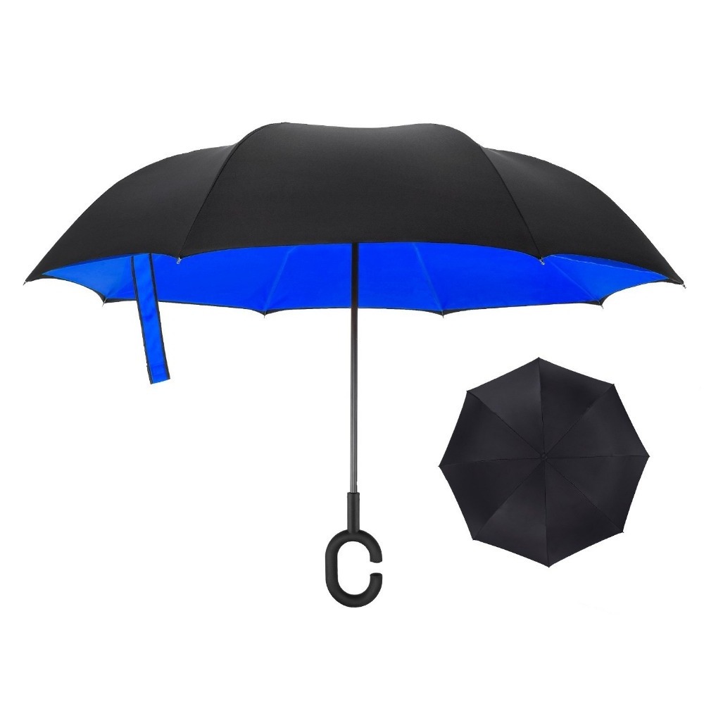 2023 Upside Down with C-Shaped  Custom Printing Hook C Handle Reverse Umbrella Self-standing Double Layer Magic Windproof